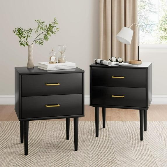Walker Edison Mid Century Modern Two-Drawer Nightstand, Black