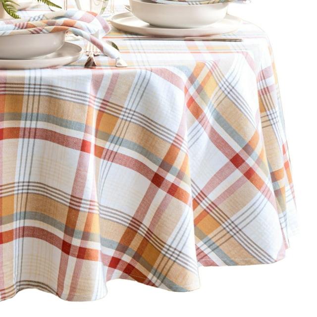 Seneca Plaid Winter Holiday Cotton Tablecloth - Multicolor - 60x84 Oval - Elrene Home Fashions
