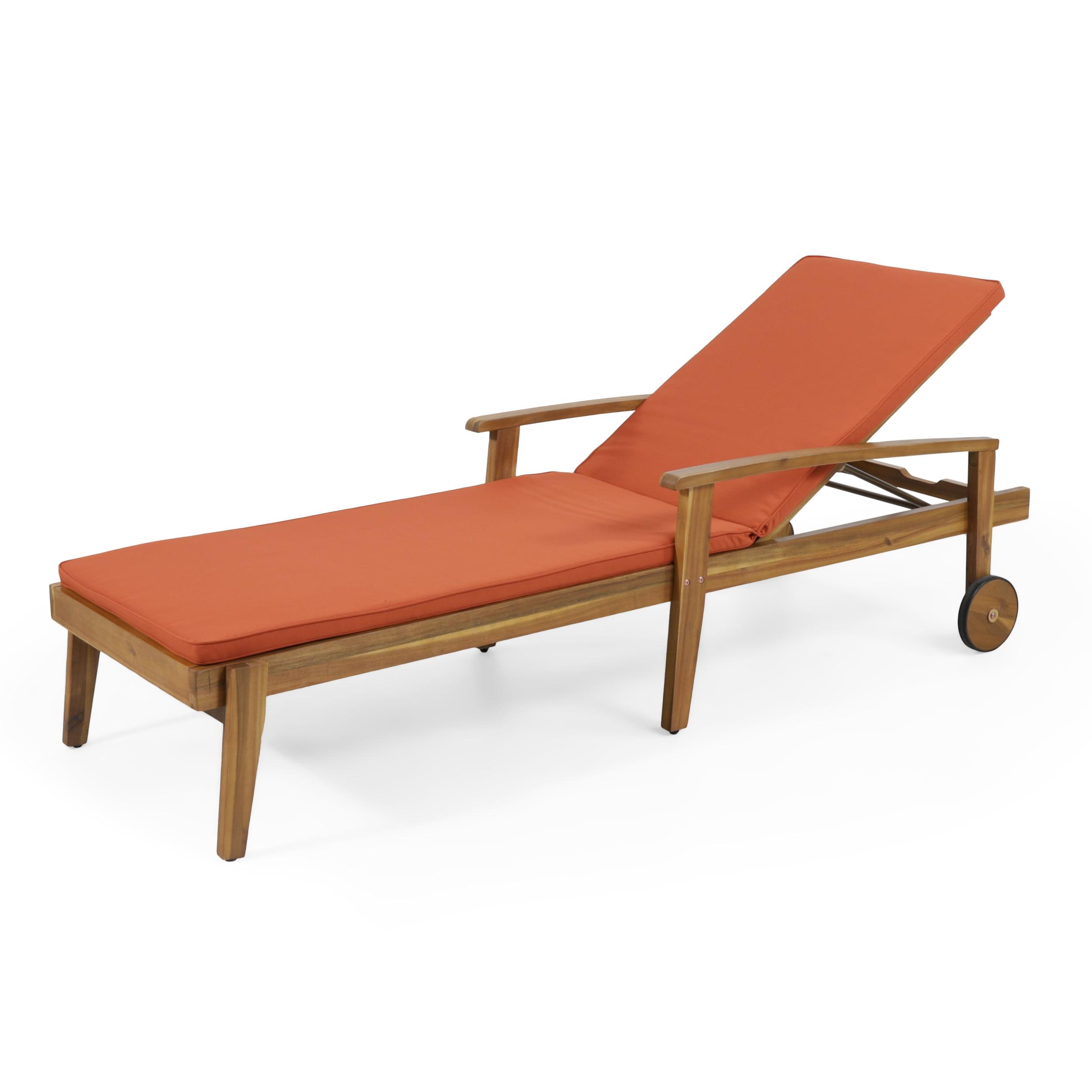 Christopher Knight Home Perla Outdoor Acacia Wood Armless Adjustable Chaise Lounge with Water Resistant Cushion, Orange