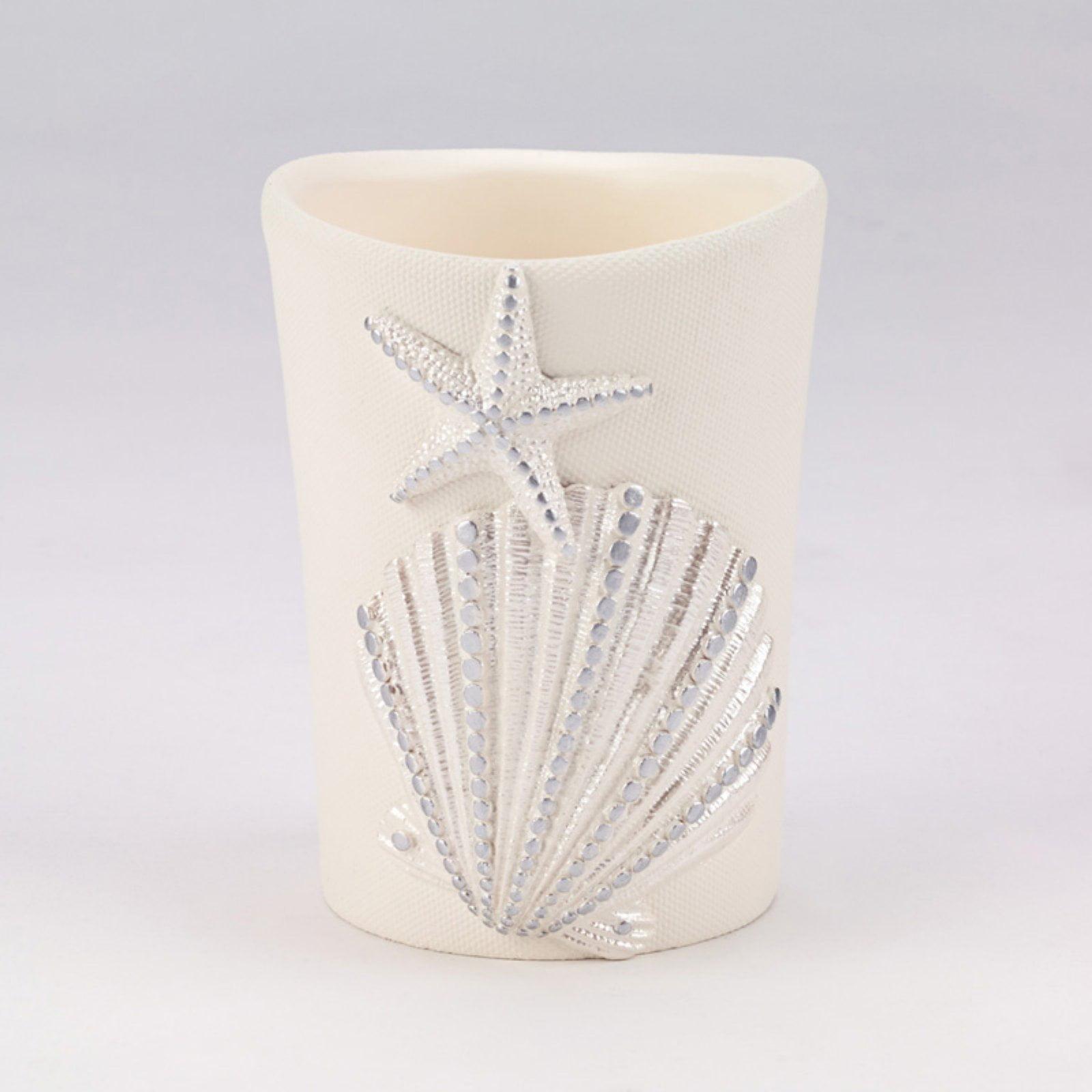 Ivory Resin Coastal Seashell Tumbler with Silver Accents