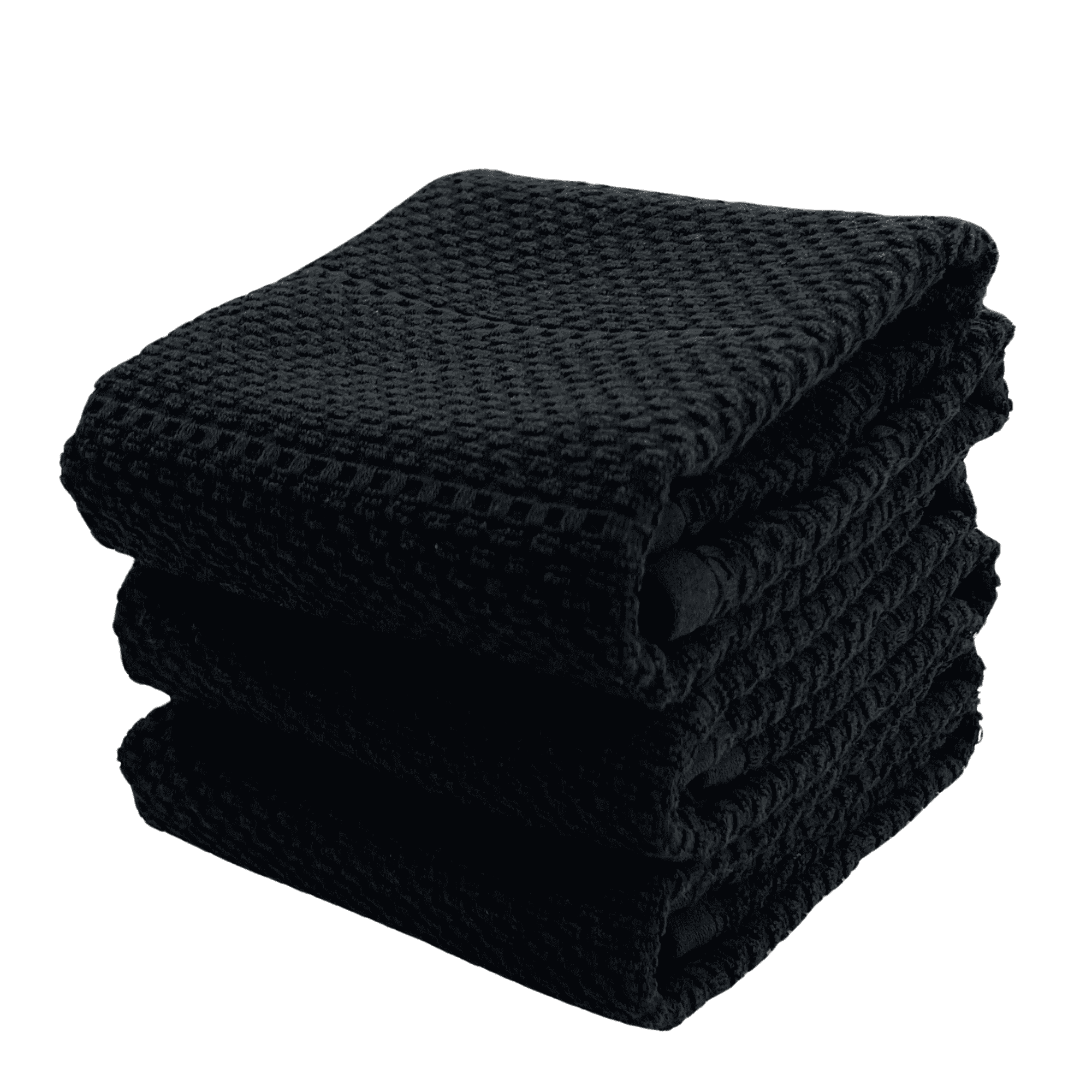 Black Textured Cotton Terry Kitchen Towel Set with Hang Loop