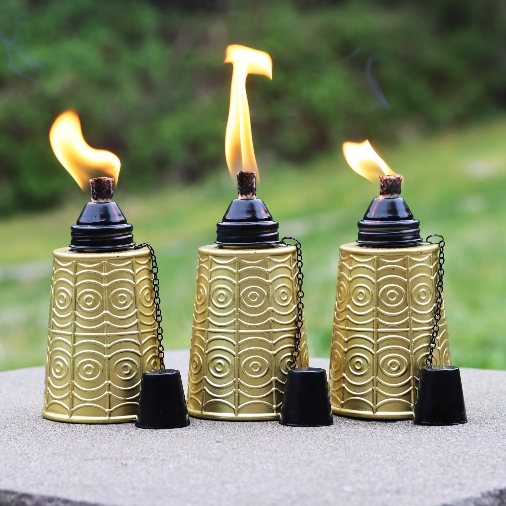 Seraphic Citronella Table Top Tiki Torches for Outdoor Patio, 16oz Decorative Glass Torch Citronella Oil Candles for Outside Deck, Garden, Parties, Set of 3, Gold