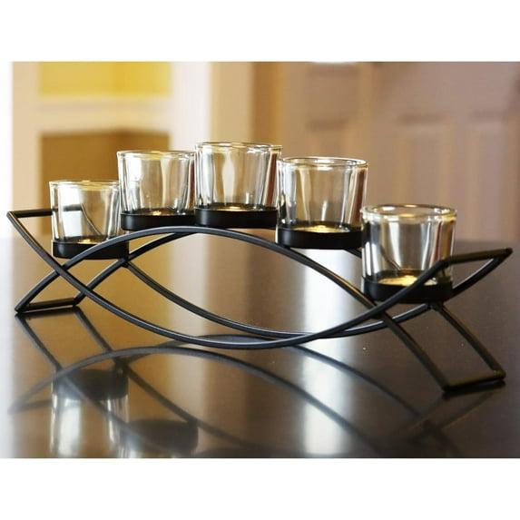 Seraphic Iron Arch Table Centerpiece Decorations Long Candle Holder for Weddings, Patio, Kitchen, Dining Room, and Coffee Tables, Black, Clear Chunky