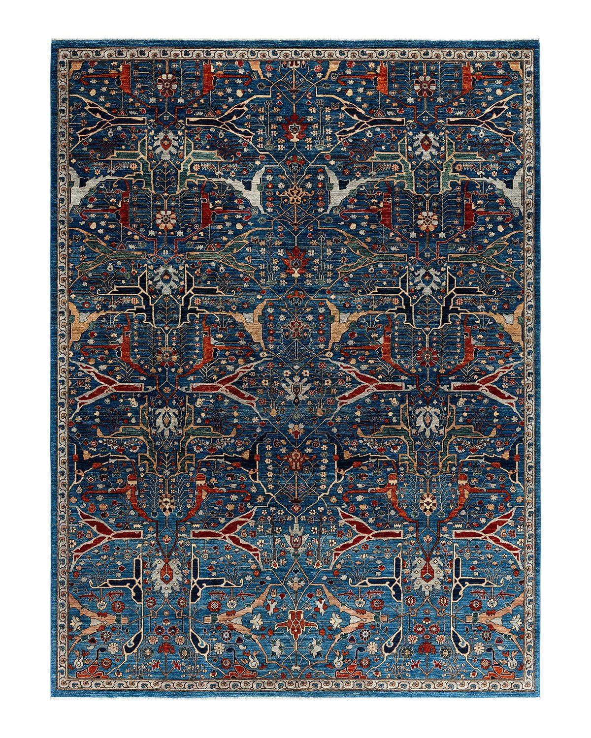 Serapi Hand-Knotted Light Blue Wool 9' x 12' Geometric Rug