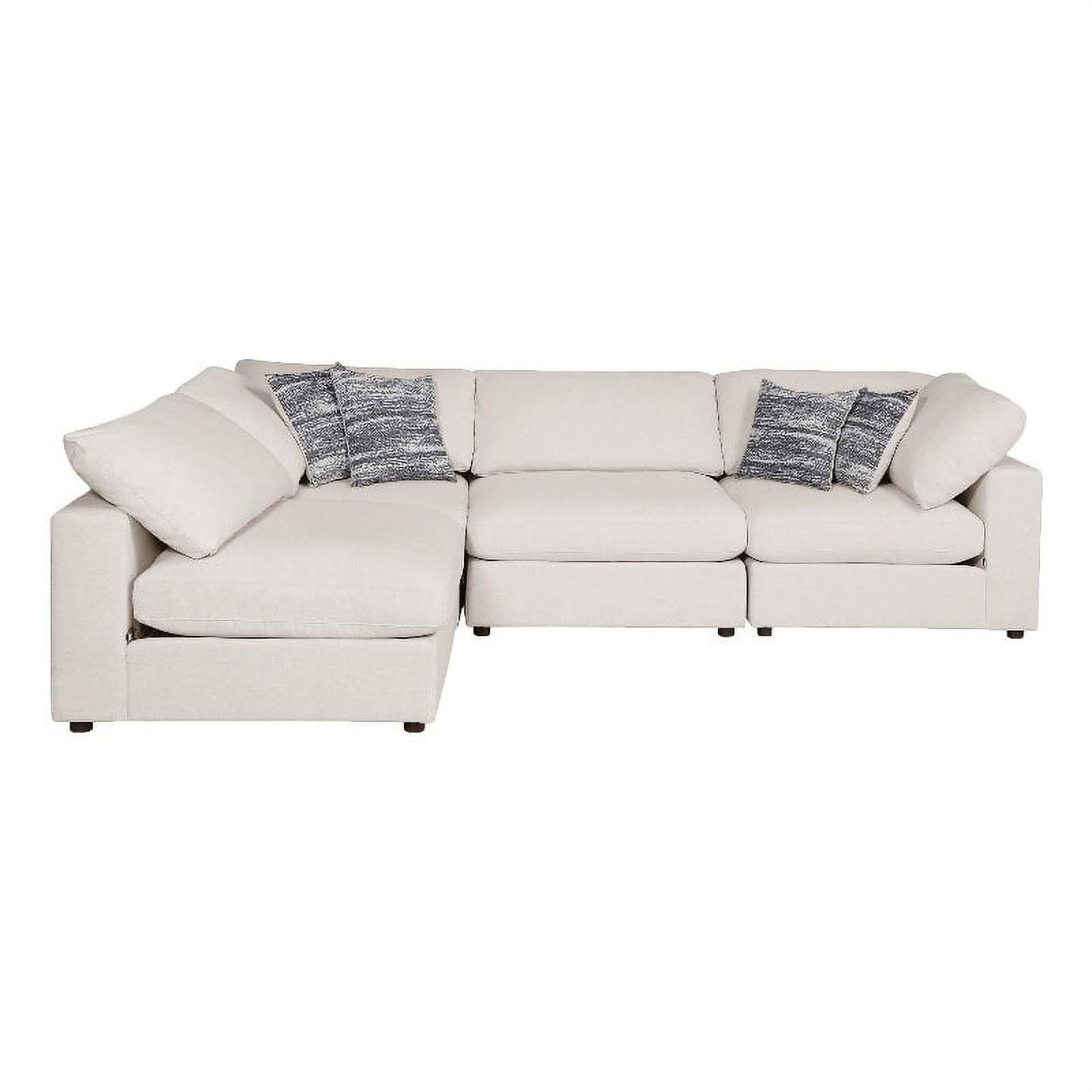 Beige Four-Piece Modular Linen-Blend Sectional Sofa