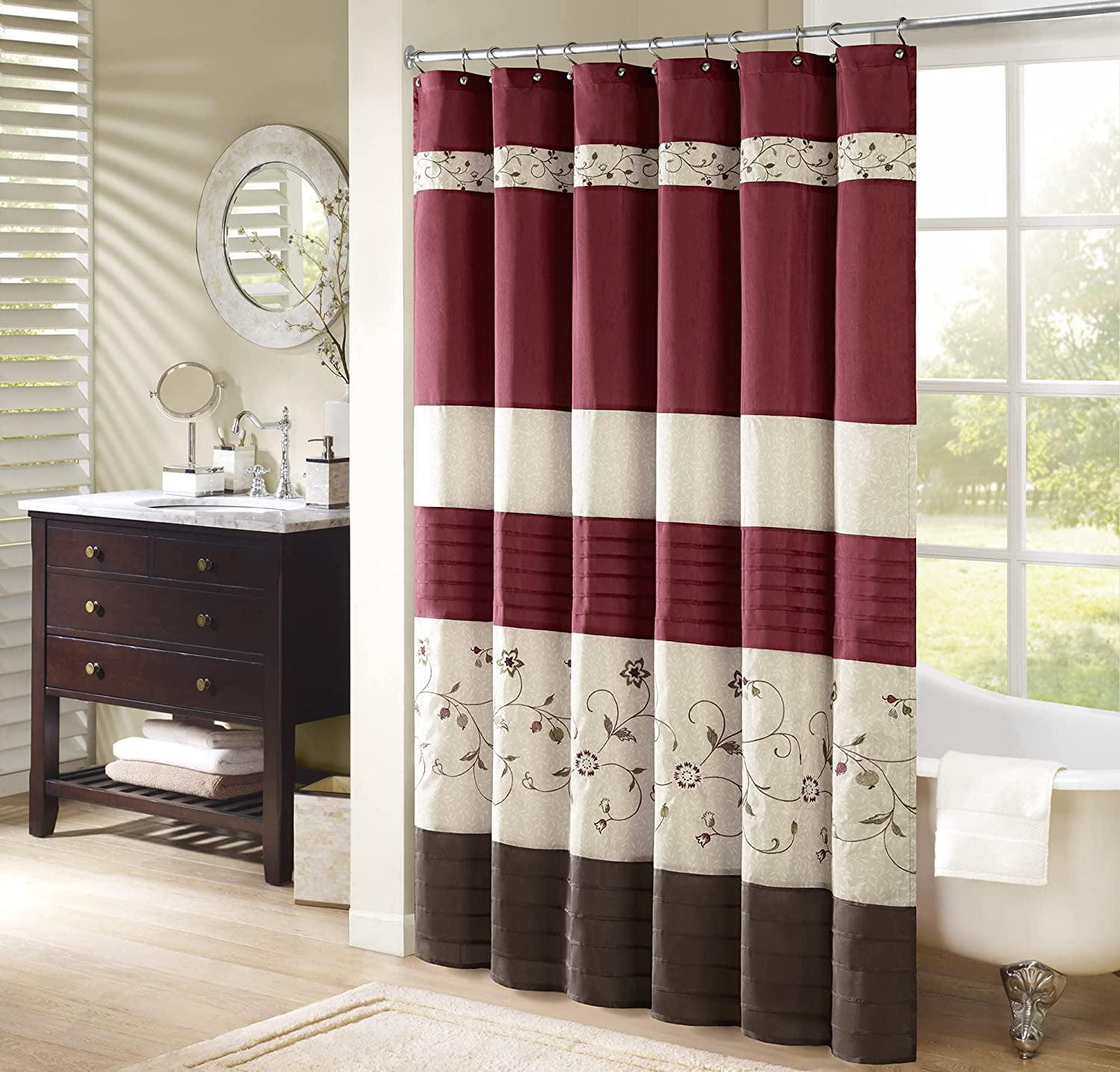 Serene Faux Silk Embroidered Floral Shower Curtain