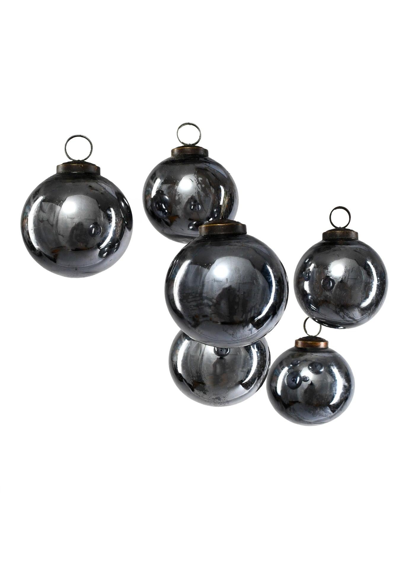 Serene Spaces Living Decorative Antique Platinum Mercury Glass Ball Ornament for Holiday Décor, Set of 6