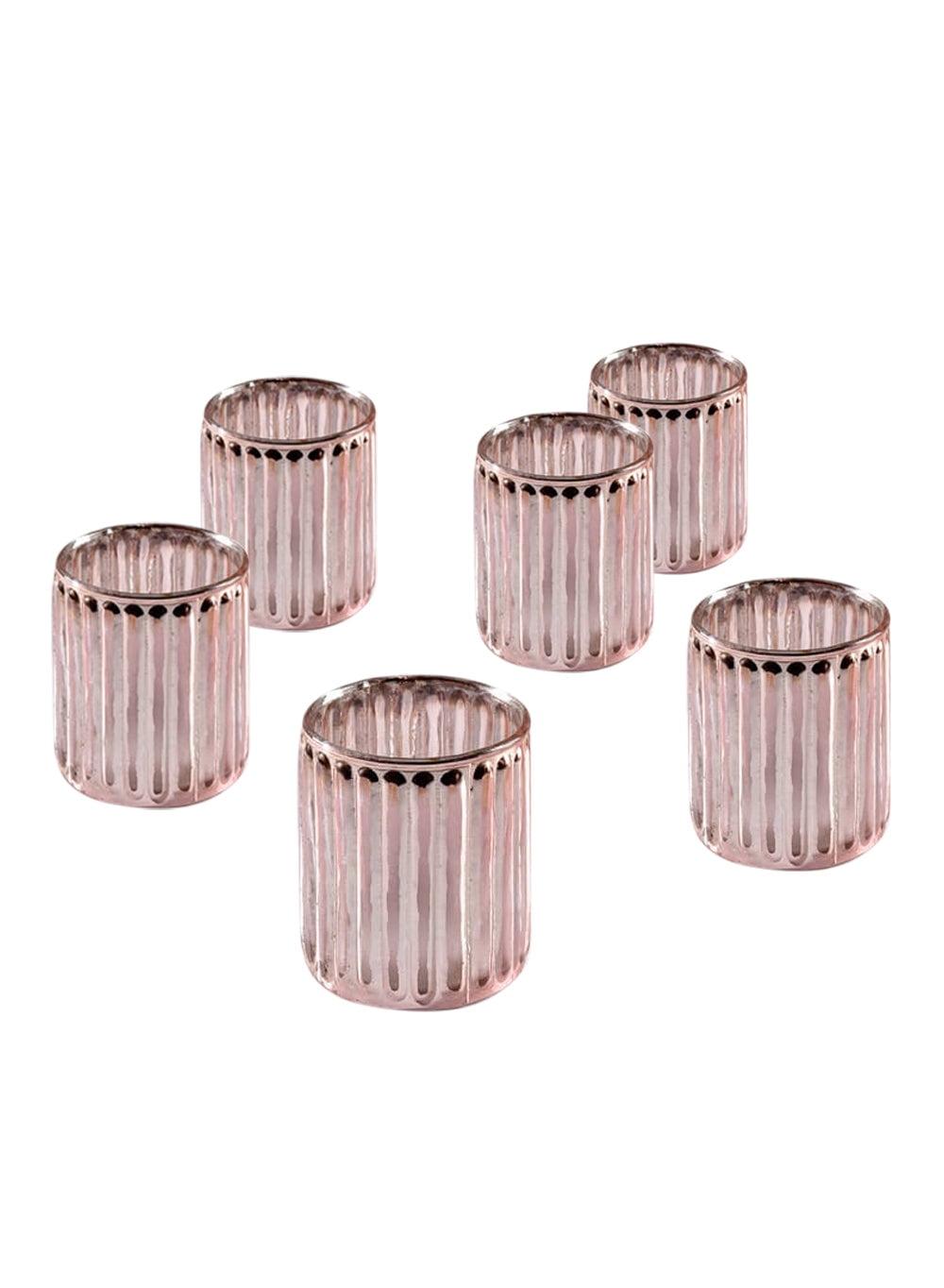 Serene Spaces Living Set Of 6 Pink Vintage Votive Holder, Tealight Holder, Stainglass Candle Holder, Ideal For Weddings, Parties, Indoor & Outdoor Events, Home Decor, Measures 2.5" Tall & 3" Diameter