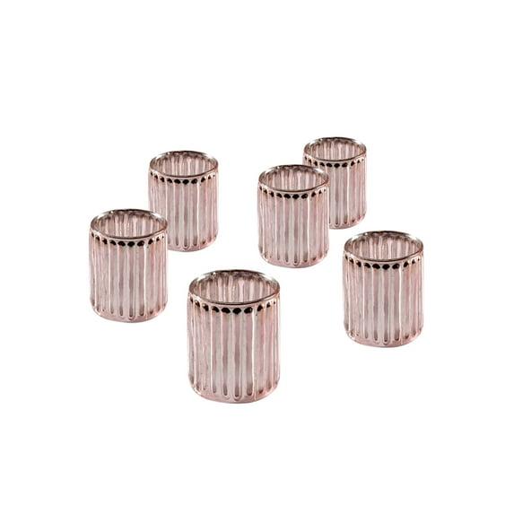 Serene Spaces Living Set Of 6 Pink Vintage Votive Holder, Tealight Holder, Stainglass Candle Holder, Ideal For Weddings, Parties, Indoor & Outdoor Events, Home Decor, Measures 2.5" Tall & 3" Diameter