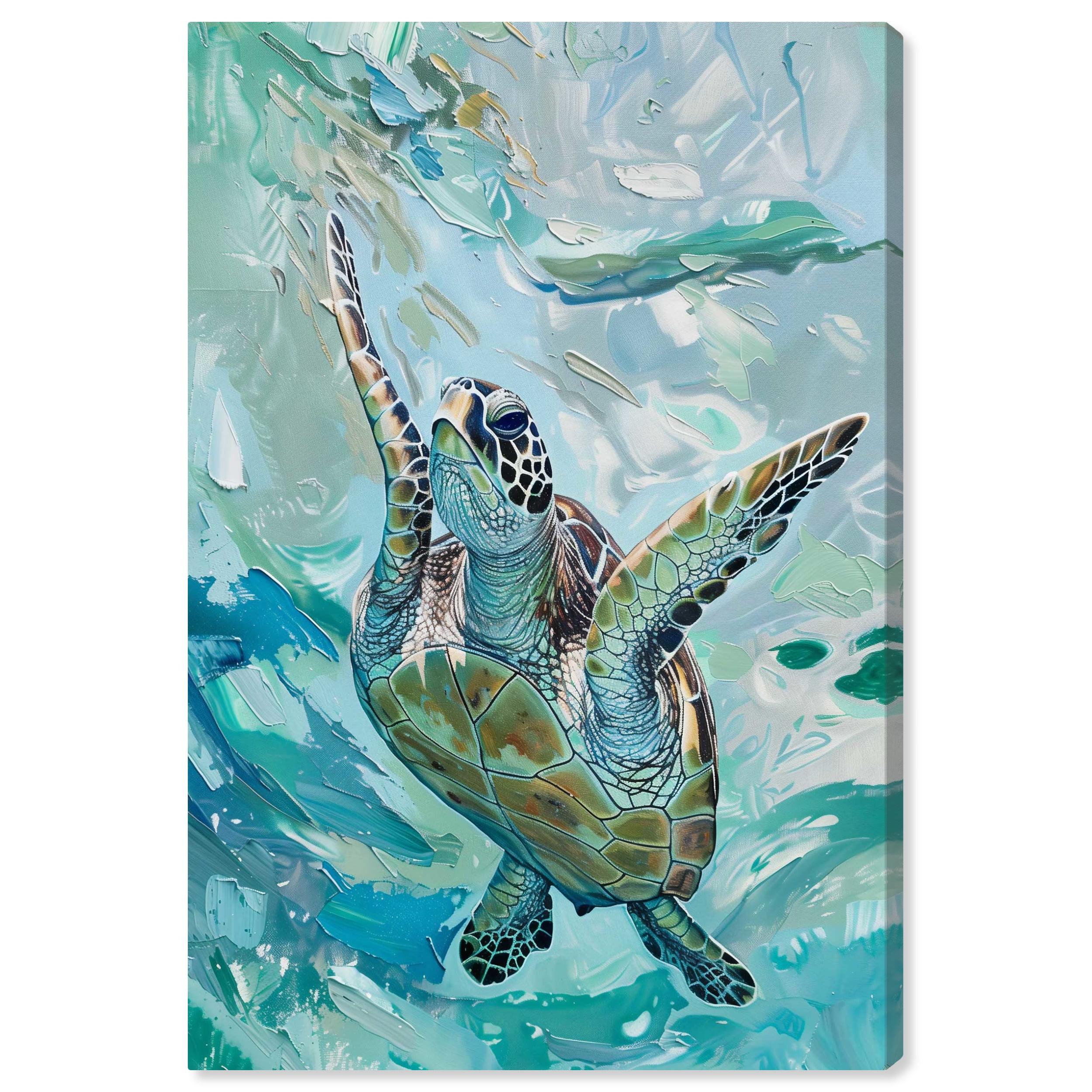 Art Remedy Art Remedy Serene Turtle Framed Colorful Coastal 1 Piece Canvas Wall Art 57715