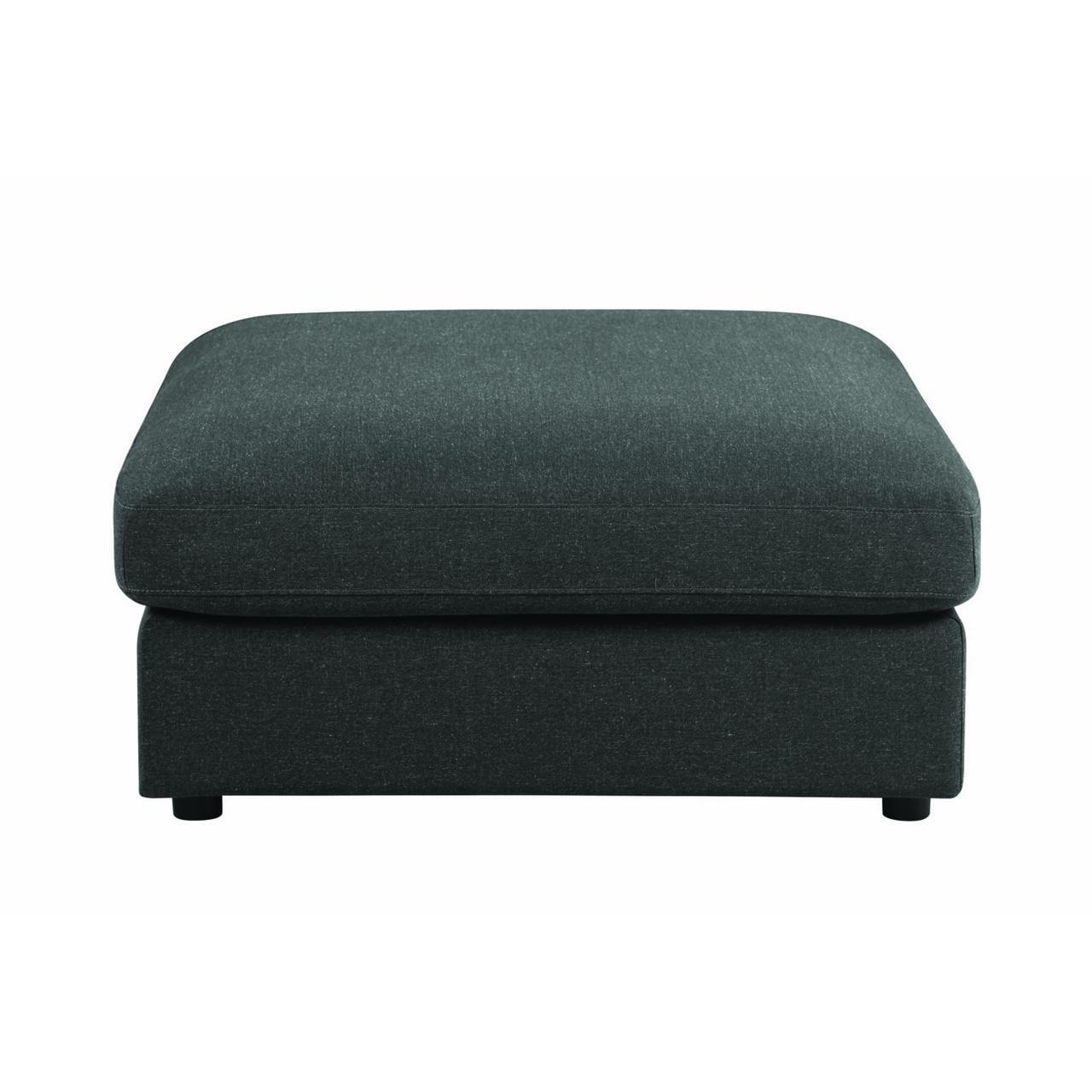 Serene Charcoal Linen 41" Square Transitional Ottoman