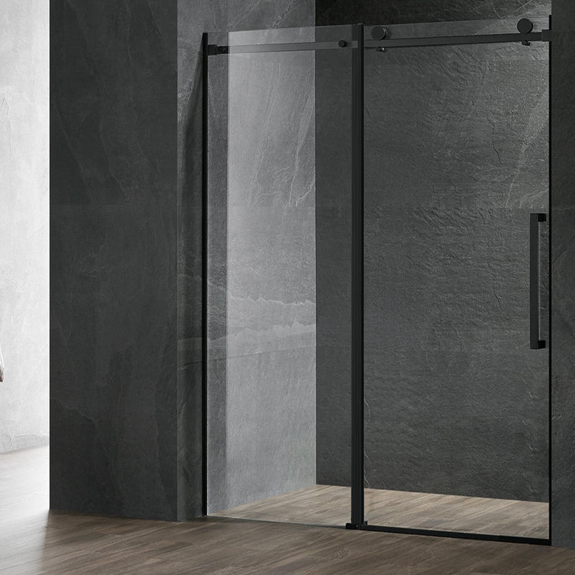 Black Frameless Sliding Shower Door with Stainless Steel and Tempered Glass