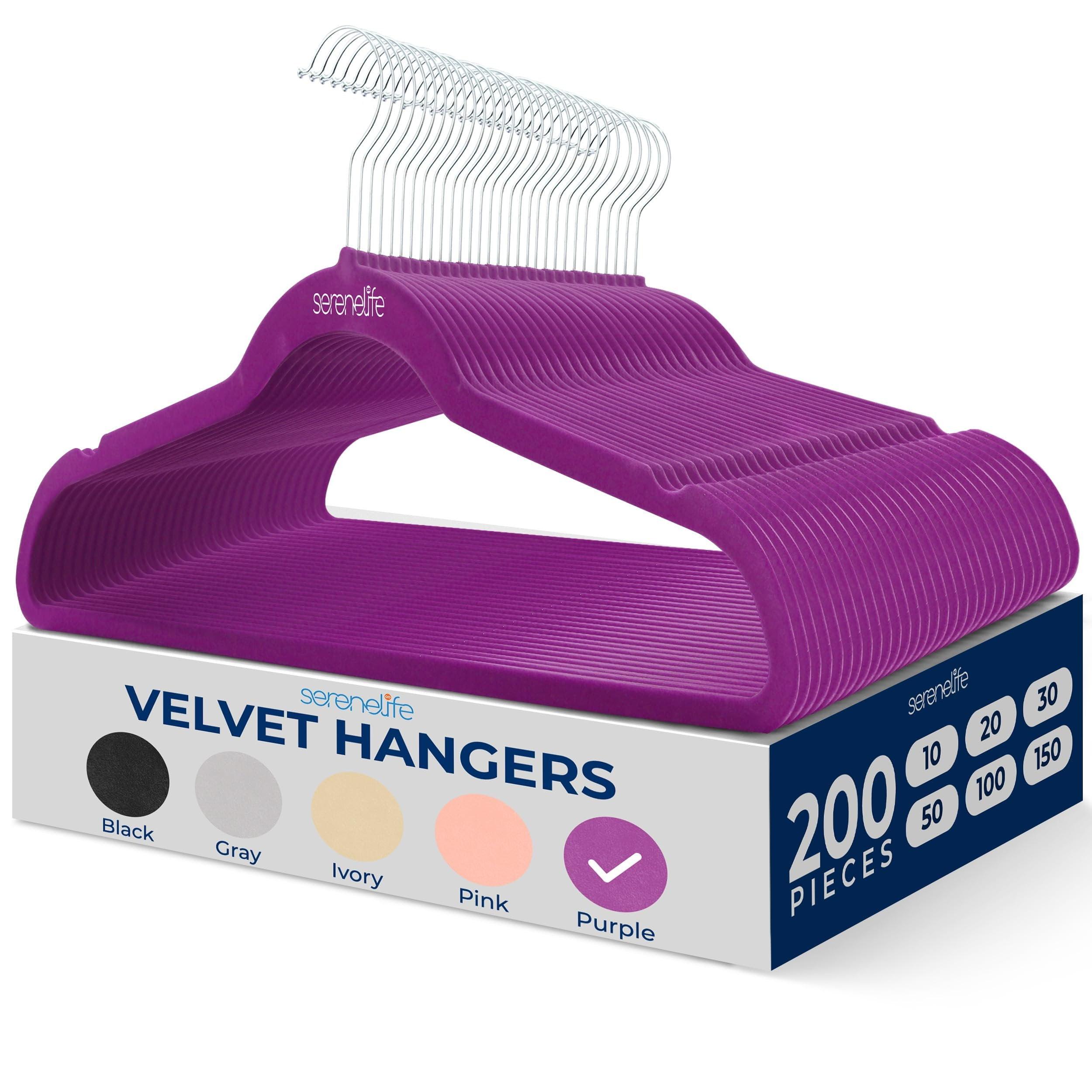 SereneLife 200pk Non-Slip Velvet Clothes Hangers - Purple