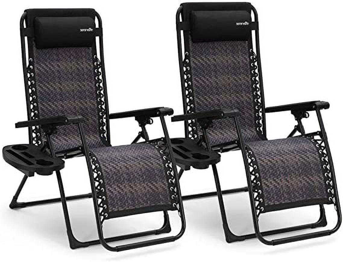 SereneLife Sleek Black Rattan Zero Gravity Outdoor Recliner Set