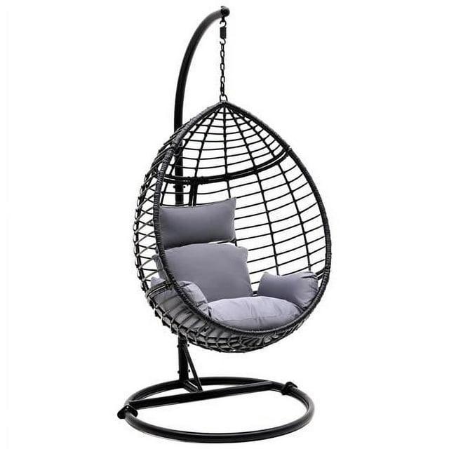 SereneLife Wicker Rattan Swing Chair with Cushion - Gray