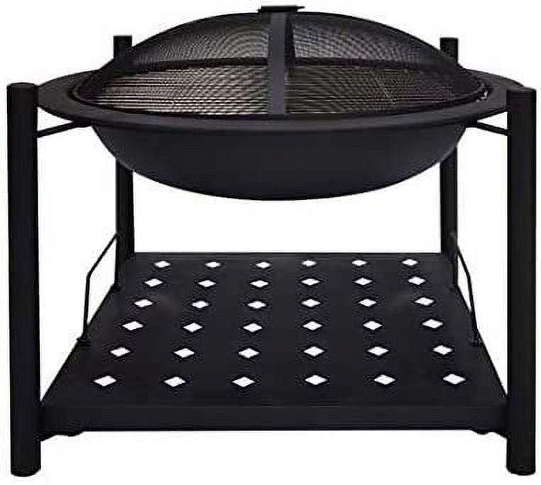 SereneLife Portable Outdoor Wood Fire Pit - 2-in-1 Steel BBQ Grill 26" Wood Burning Fire Pit Bowl w/ Mesh Spark Screen, Cover Log Grate SLCARFP54