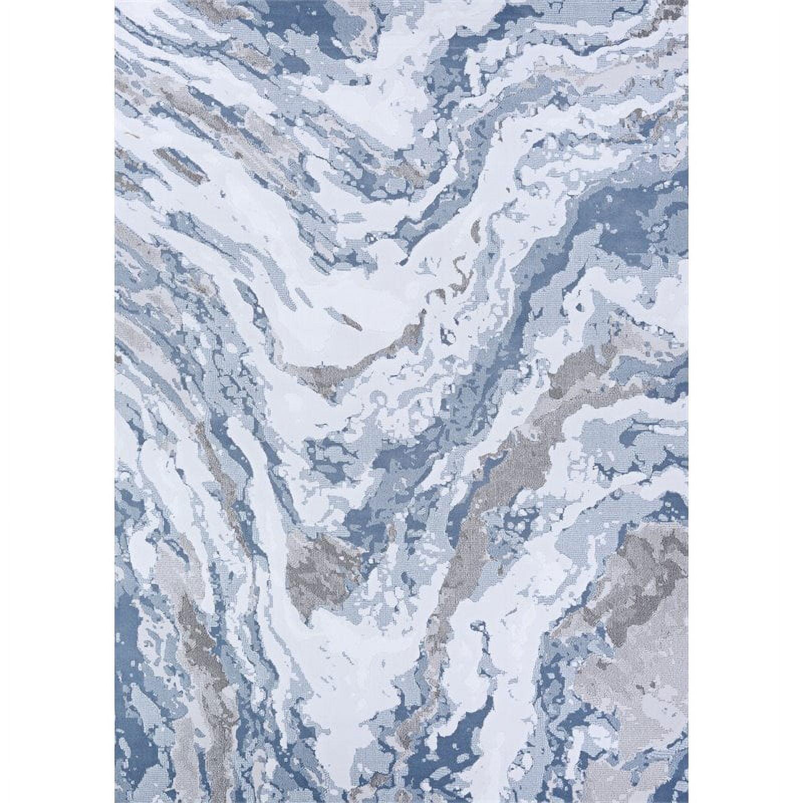 Gray and Opal Abstract Marble Wool Area Rug, 7'10" x 10'9"