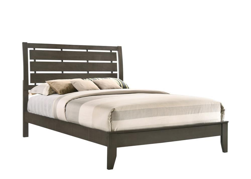 Gray Full Panel Bed with Storage and Wood Frame