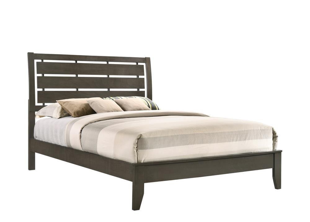 Gray Upholstered Queen Panel Bed with Tufted Headboard