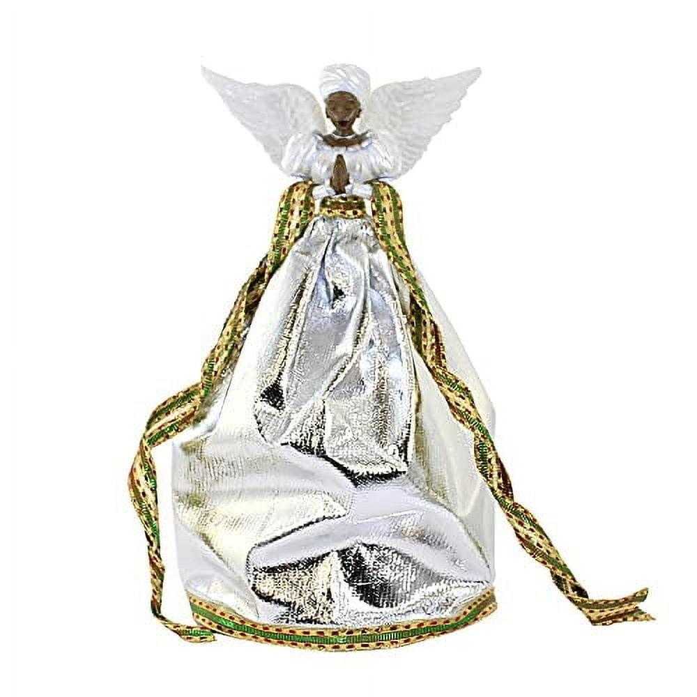 Silver Resin Angel Figurine with Golden Accents