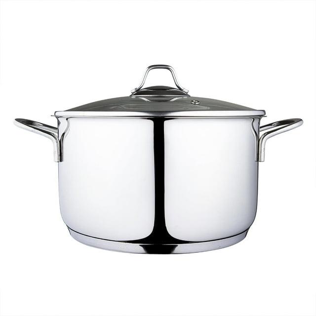 Serenk Serenk Modernist Stainless Steel 7-8-9 Inch Stock Pot, Large Cooking Pot with Lid for Soup, Stews, and Stock, Shiny, Professional Kitchen Essential (9.45in) (Set of 2)