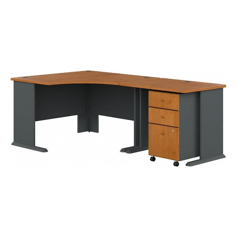 Natural Cherry & Slate Corner Computer Desk with Filing Cabinet