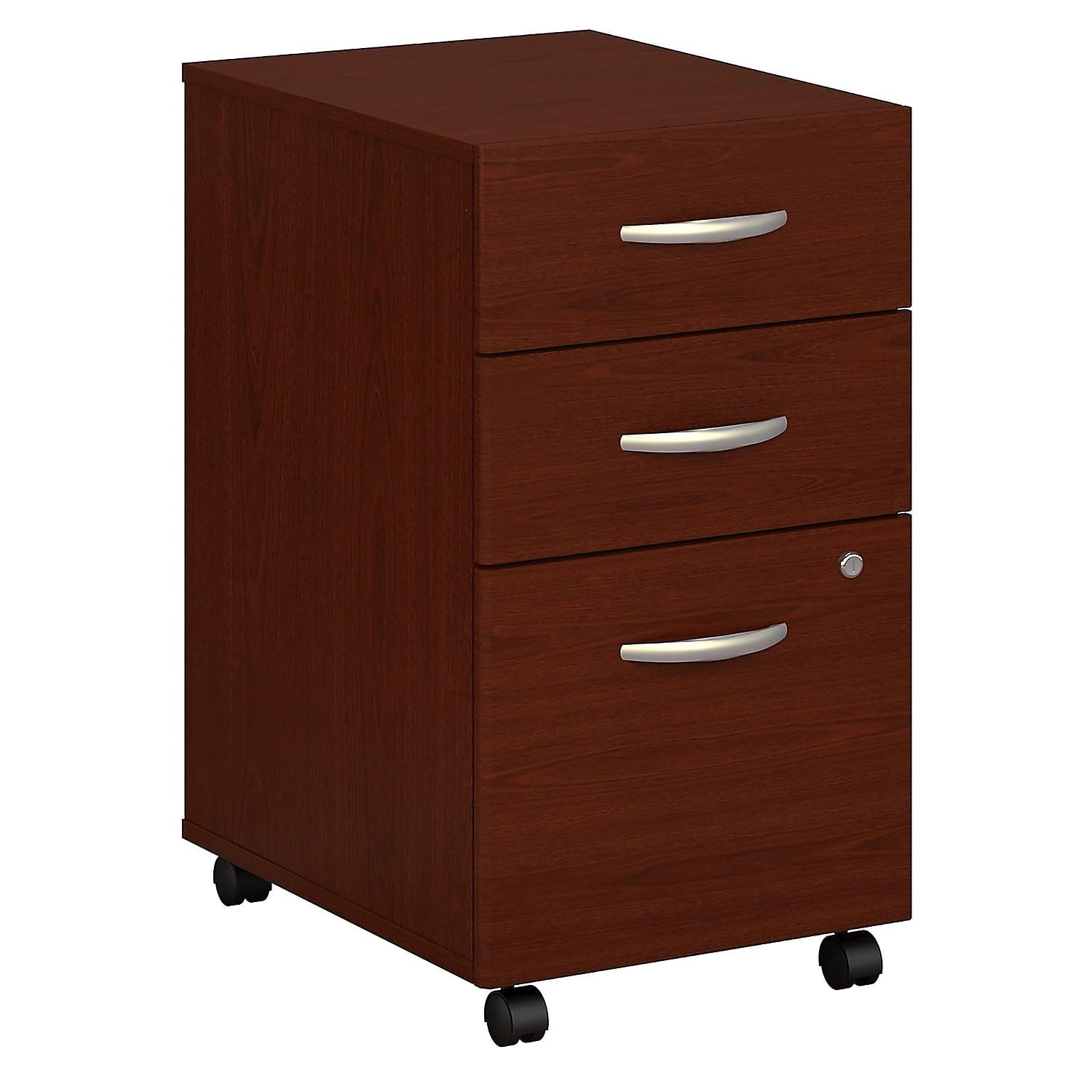 Mahogany Engineered Wood 3-Drawer Mobile File Cabinet with Lock