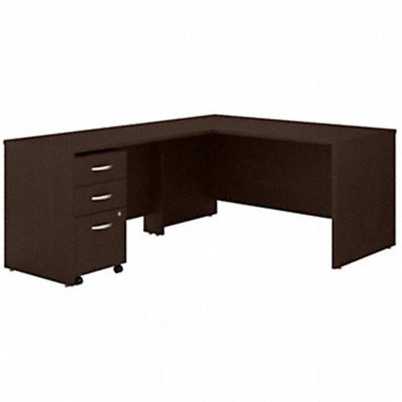 Executive Mocha Cherry Wood L-Shaped Desk with Filing Cabinet