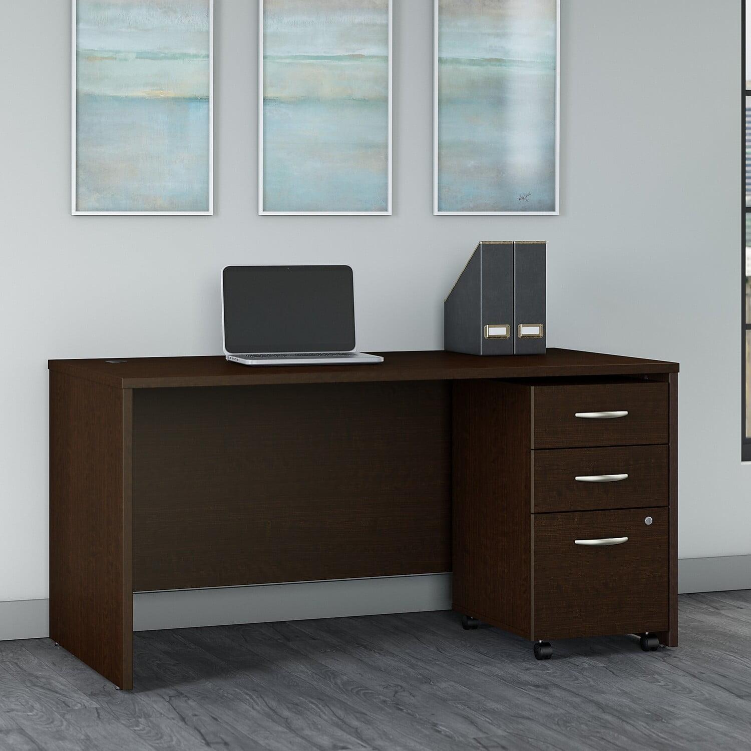 Mocha Cherry Office Desk with 3 Drawer Mobile File Cabinet