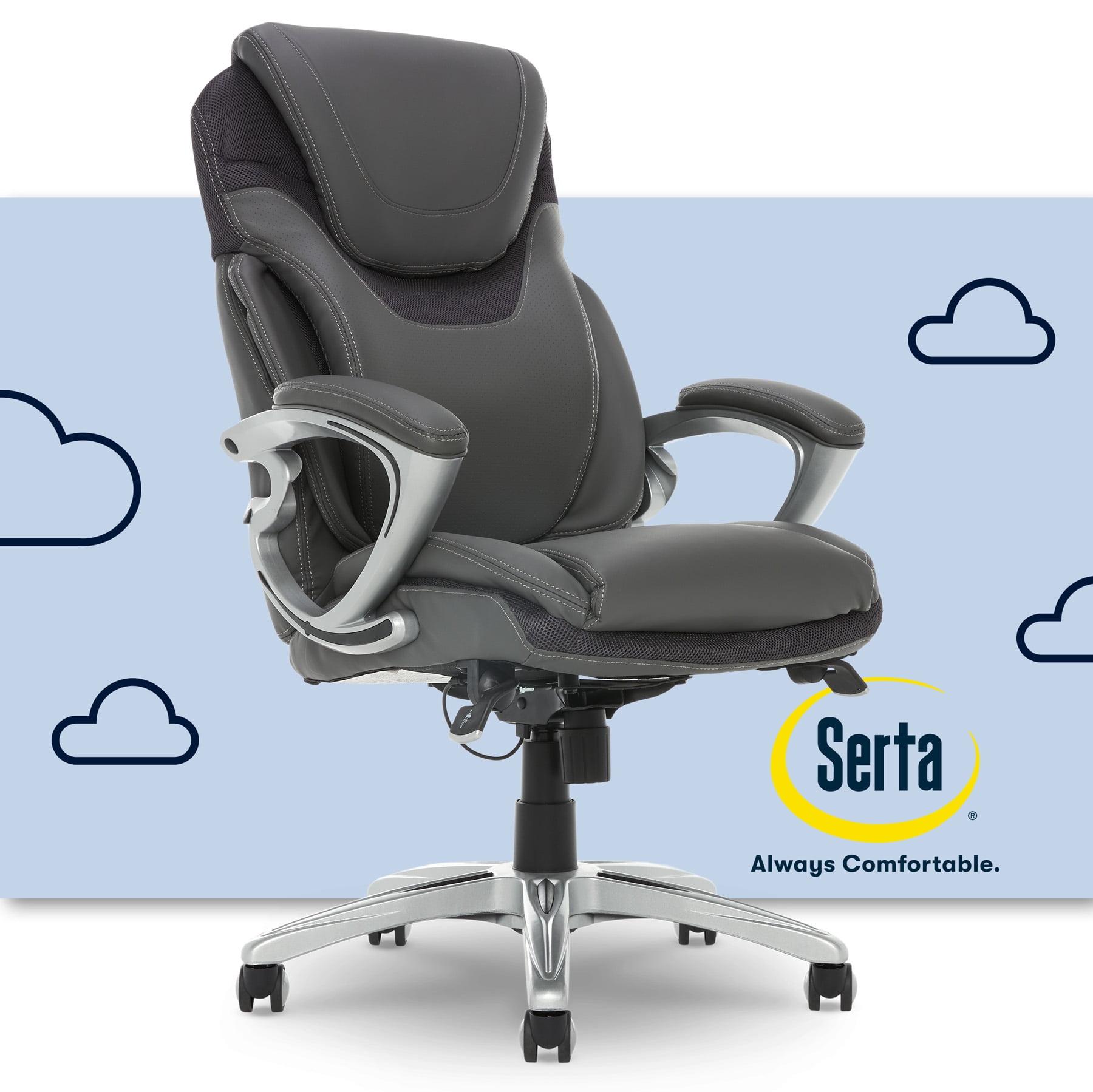 Gray Leather Executive Office Chair with Lumbar Support