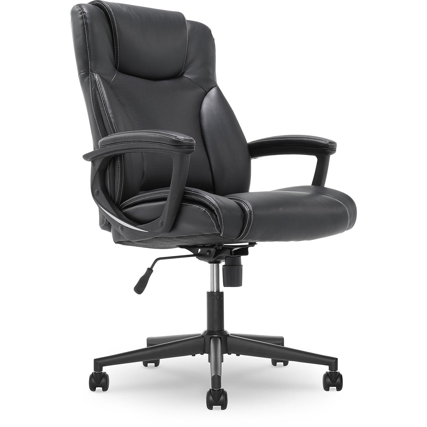 Serta High Back Executive Swivel Chair with Fixed Arms in Black Leather