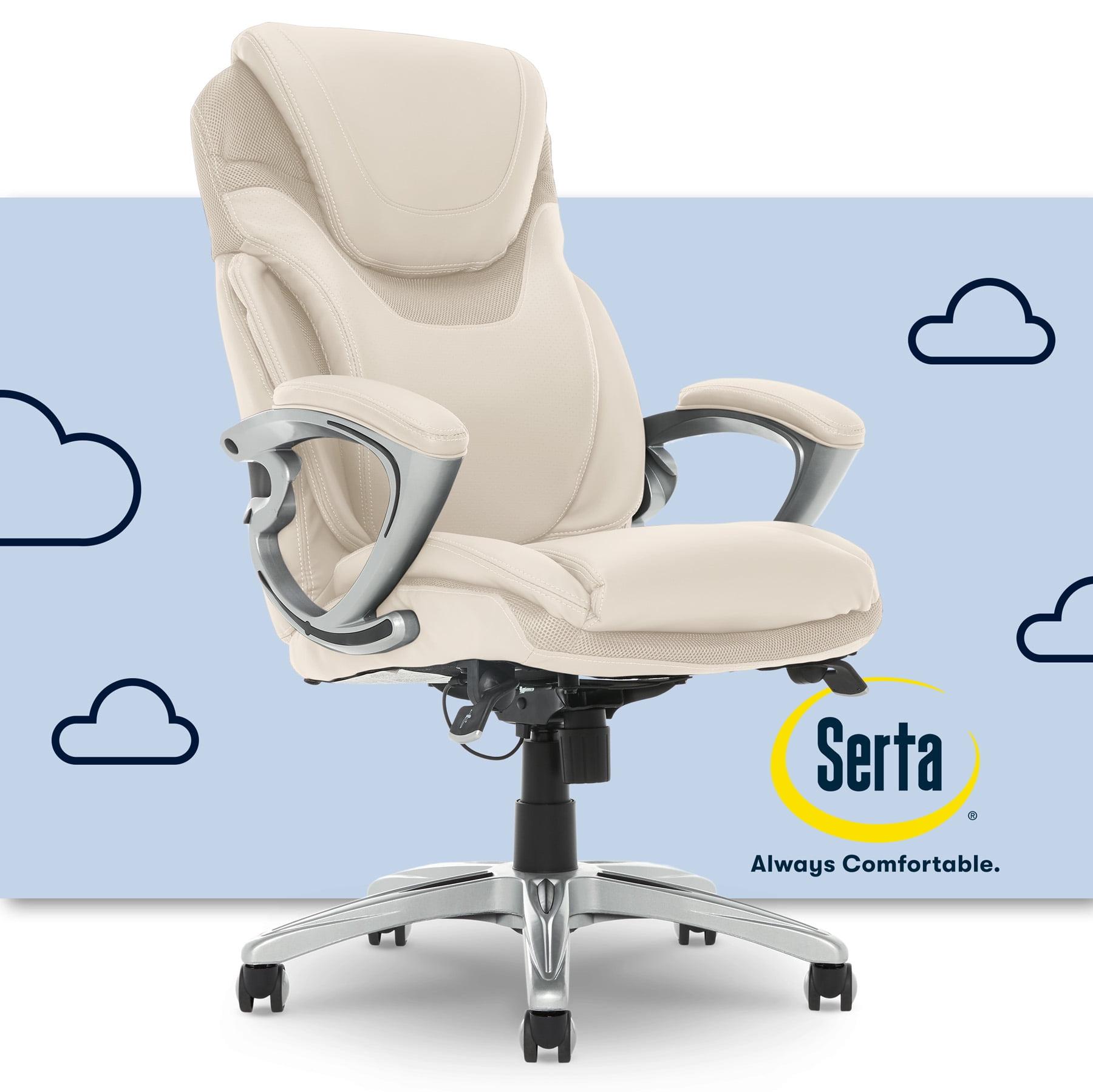 Works Executive Office Chair with Air Technology Comfortable Cream - Serta: Ergonomic Lumbar Support, Fixed Arms, Wood Frame