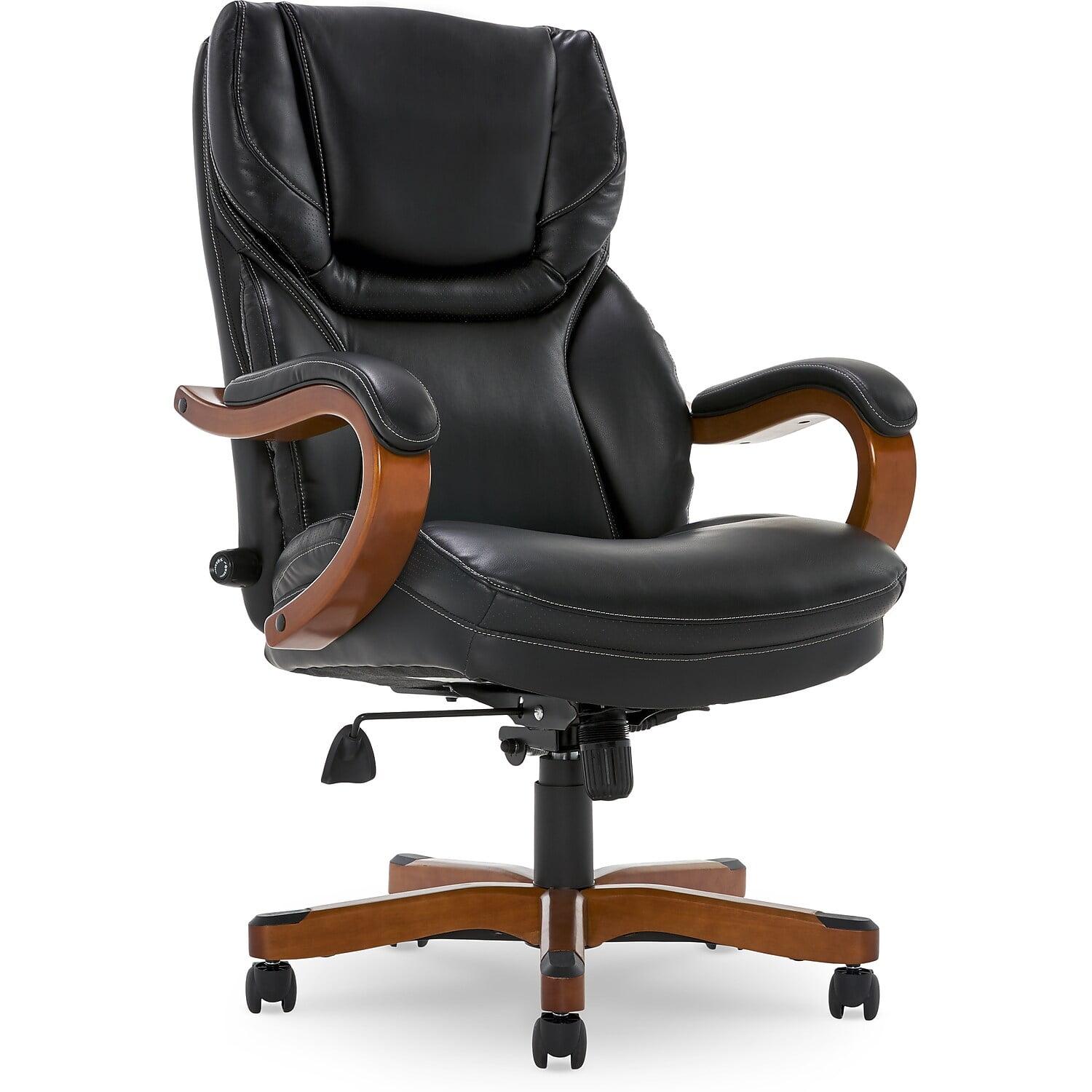 Serta Conway Big and Tall Executive Office Chair with Wood Accents Black