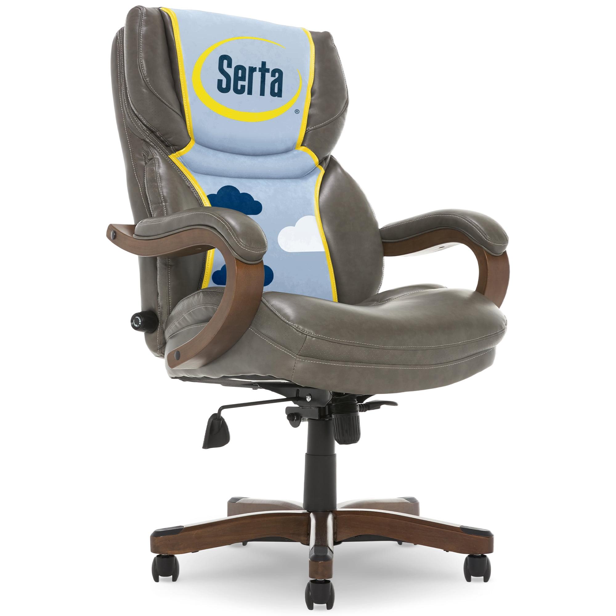 Big and Tall Executive Office Chair with Upgraded Wood Accents Mindset Gray - Serta: Bonded Leather, 350lb Capacity