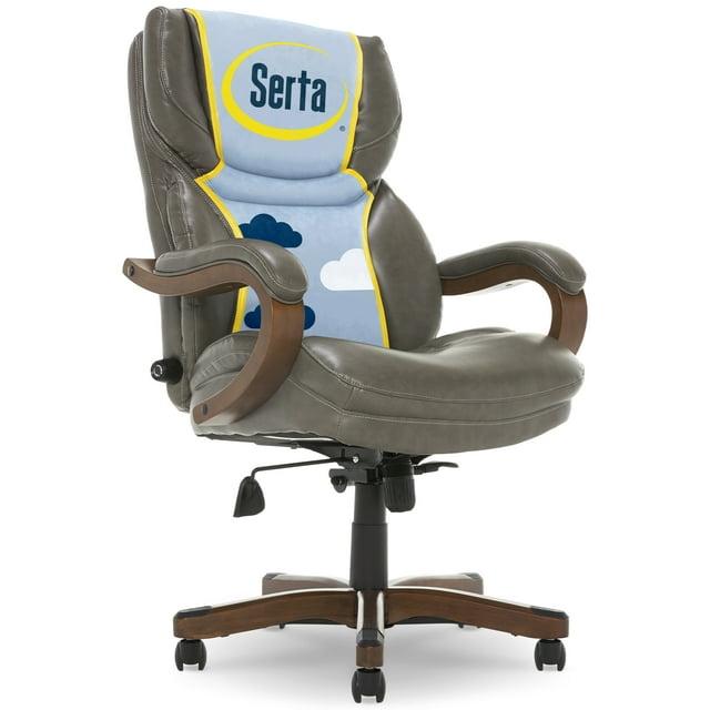 Big and Tall Executive Office Chair with Upgraded Wood Accents Mindset Gray - Serta: Bonded Leather, 350lb Capacity