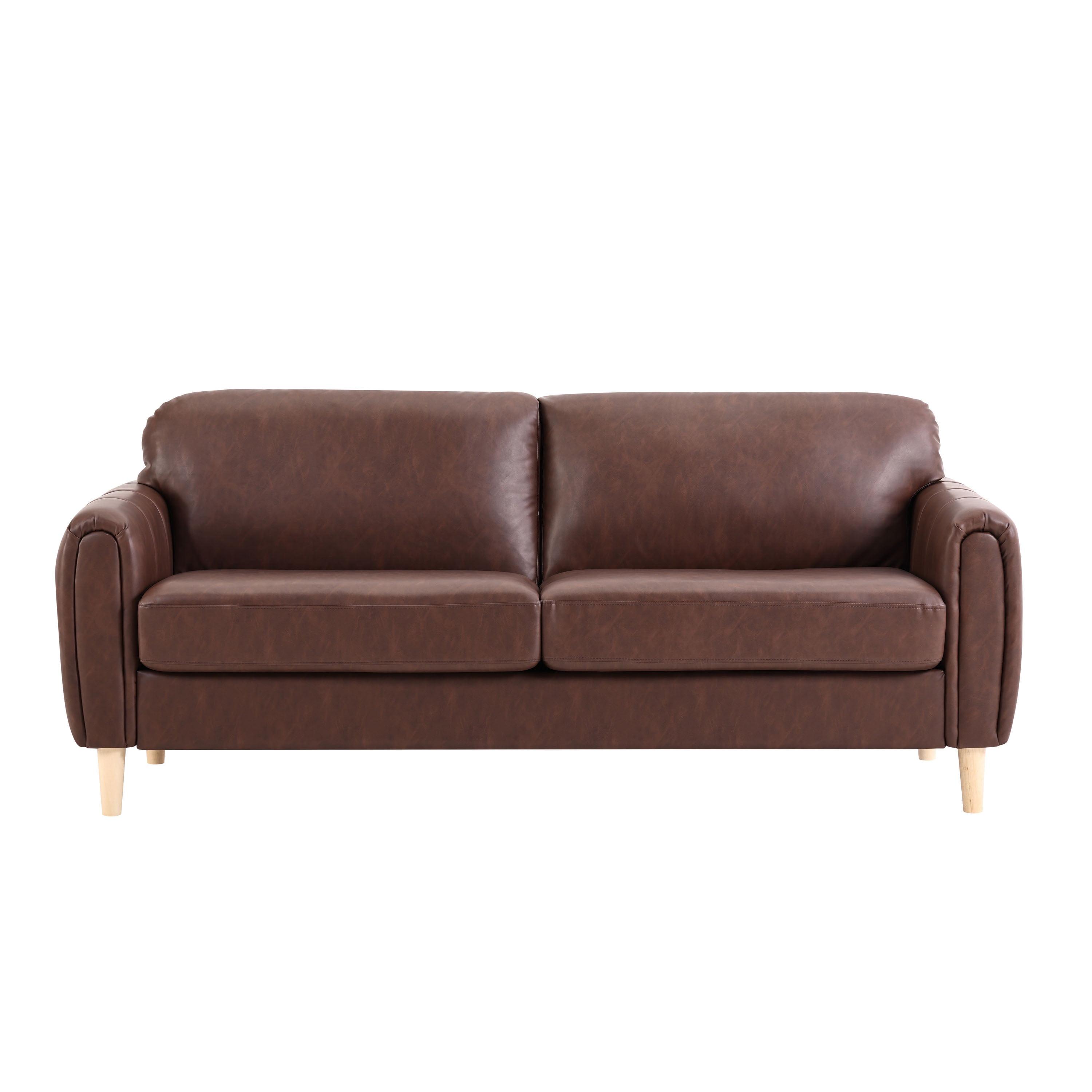 Brown Faux Leather Tufted Sofa with Removable Cushions