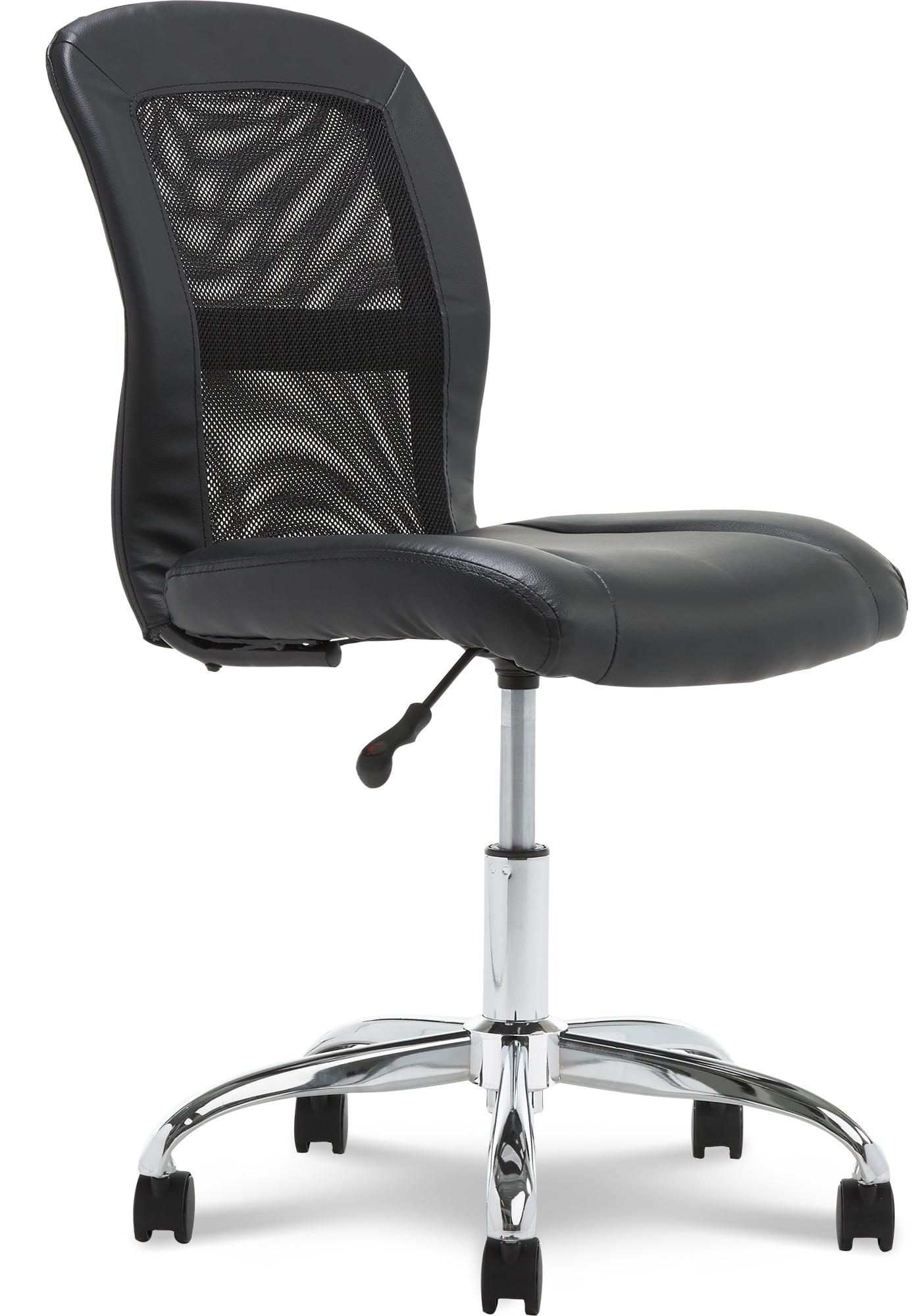 Sleek Black Faux Leather Armless Task Chair with Mesh Back