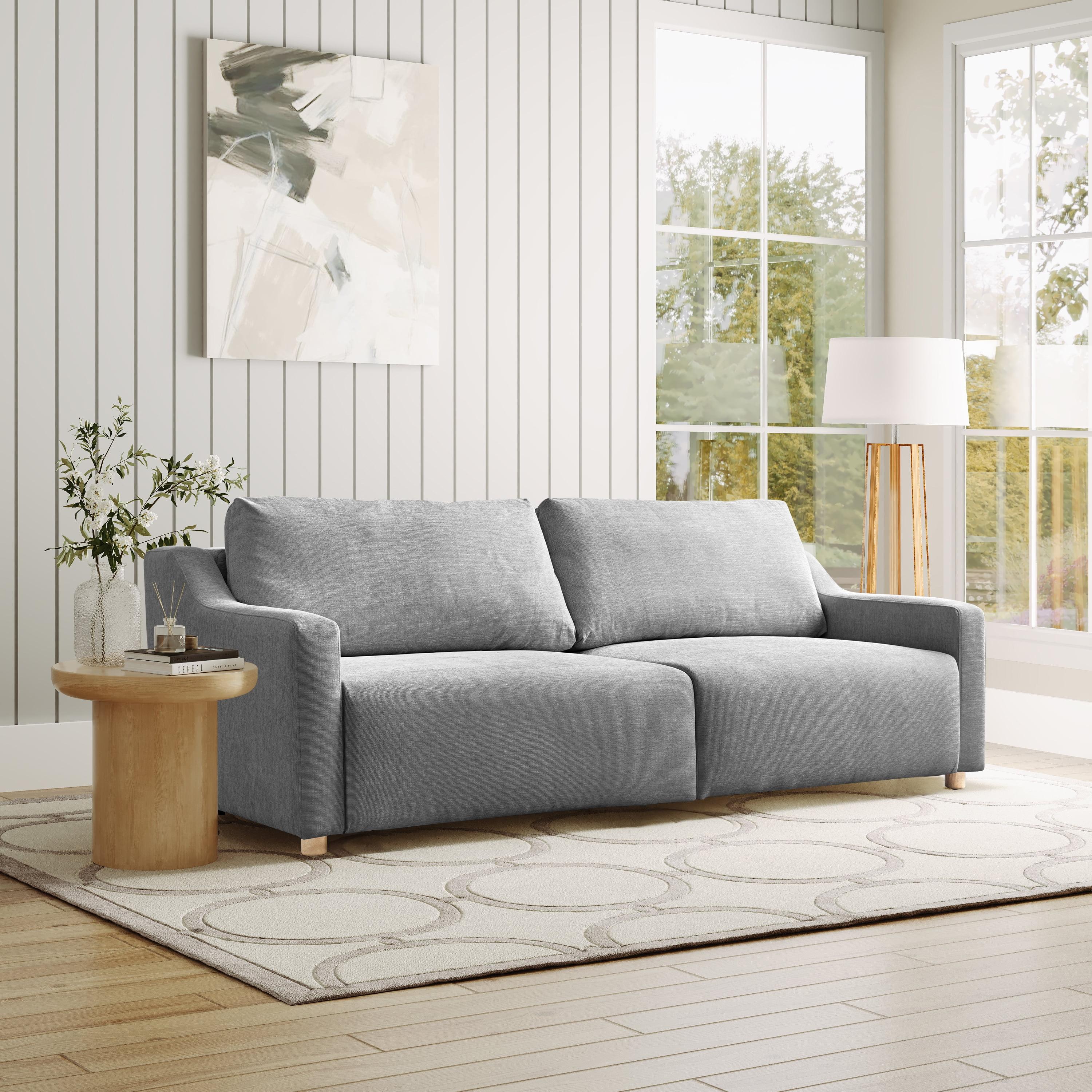 Gray Queen Convertible Sleeper Sofa with Natural Wood Legs