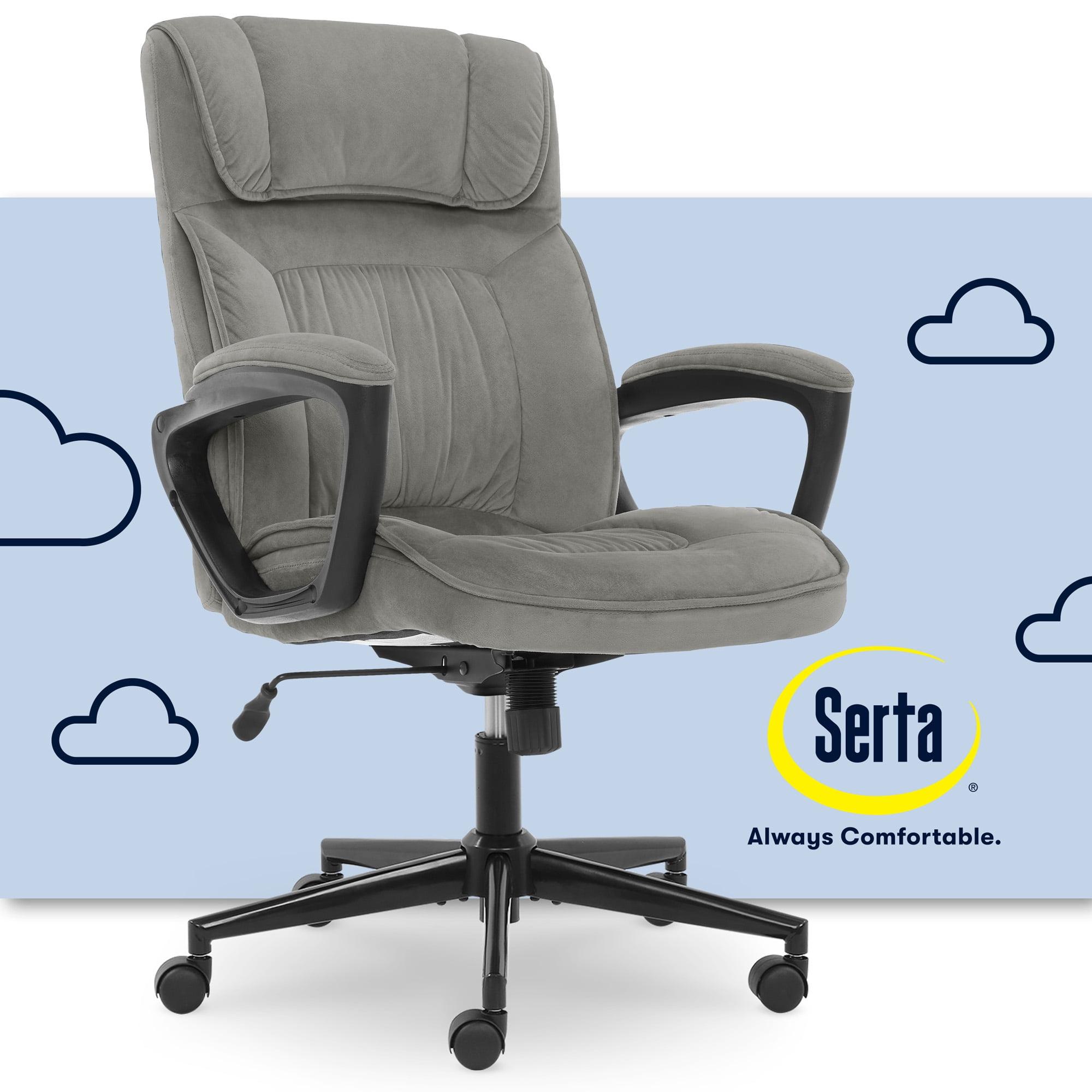 Serta Hannah Microfiber High Back Executive Office Chair with Arms, 250 lb. Capacity, Gray