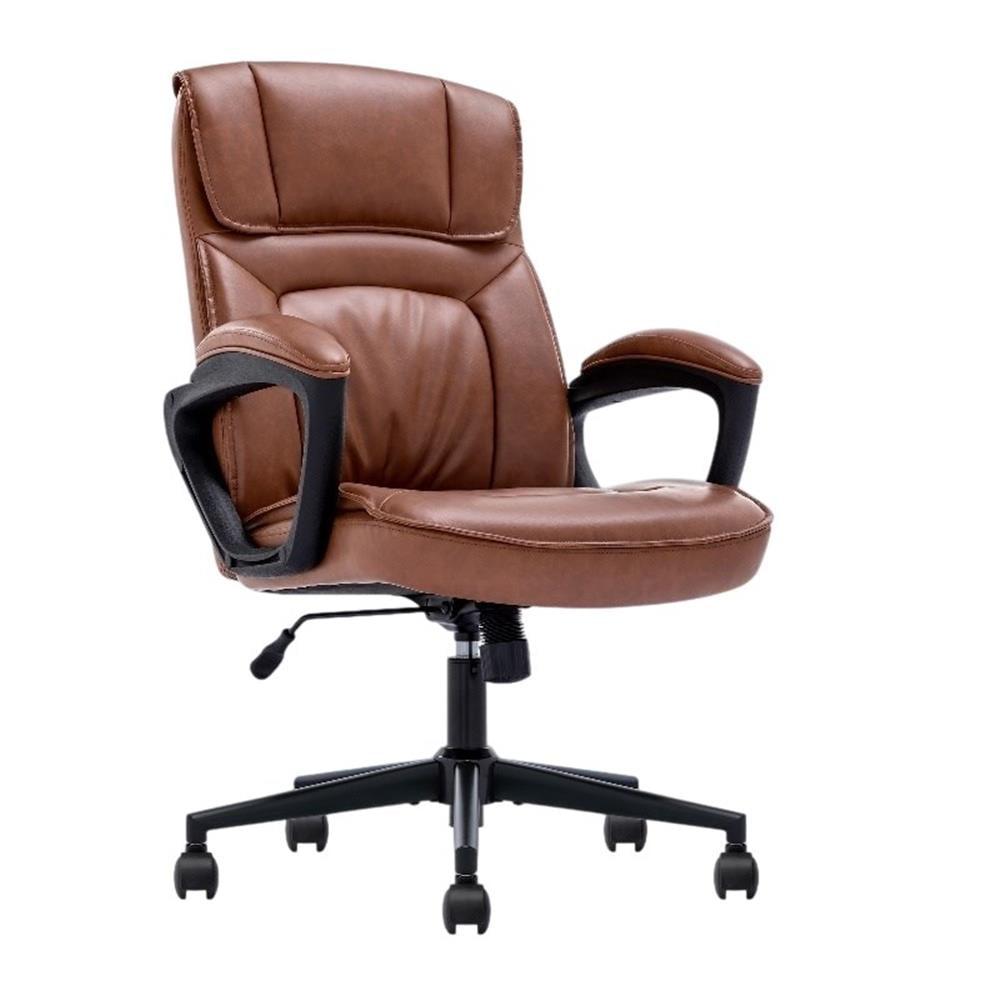 Style Hannah Office Chair Bonded Leather Comfort Cognac - Serta: Ergonomic Lumbar Support, Adjustable Height