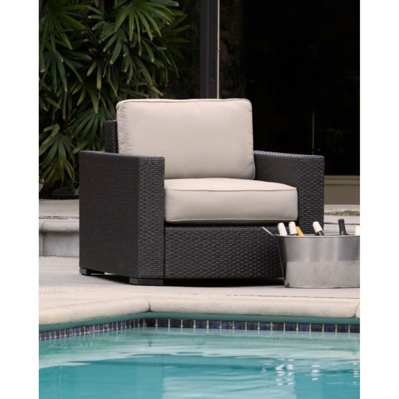 Laguna Brown Wicker Outdoor Arm Chair with Beige Cushions