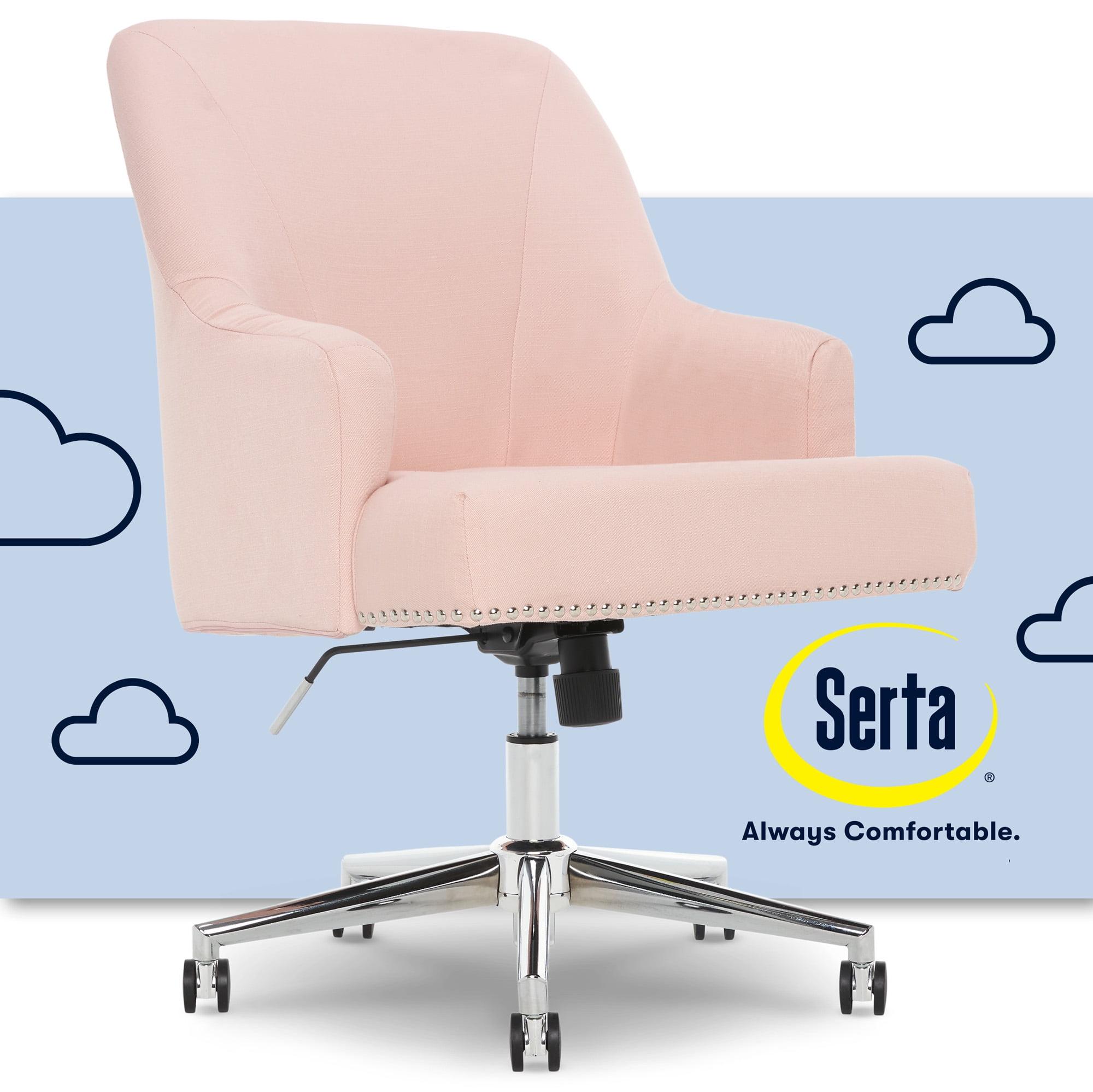 Blush Pink Fabric Swivel Office Chair with Fixed Arms