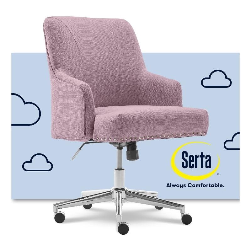 Lilac Fabric Memory Foam Swivel Home Office Chair with Fixed Arms