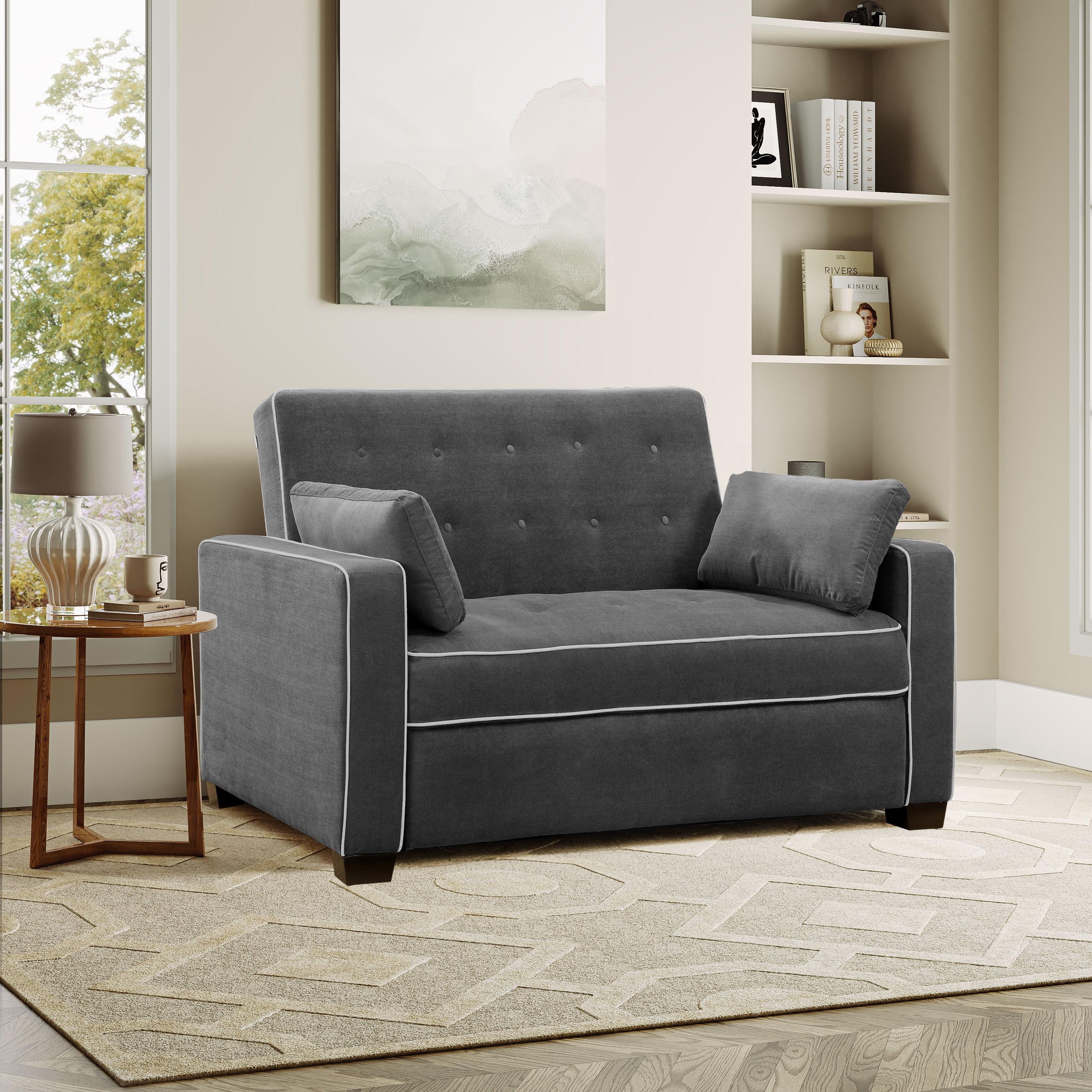 Monroe Gray Tufted Queen Sleeper Sofa with Wood Frame