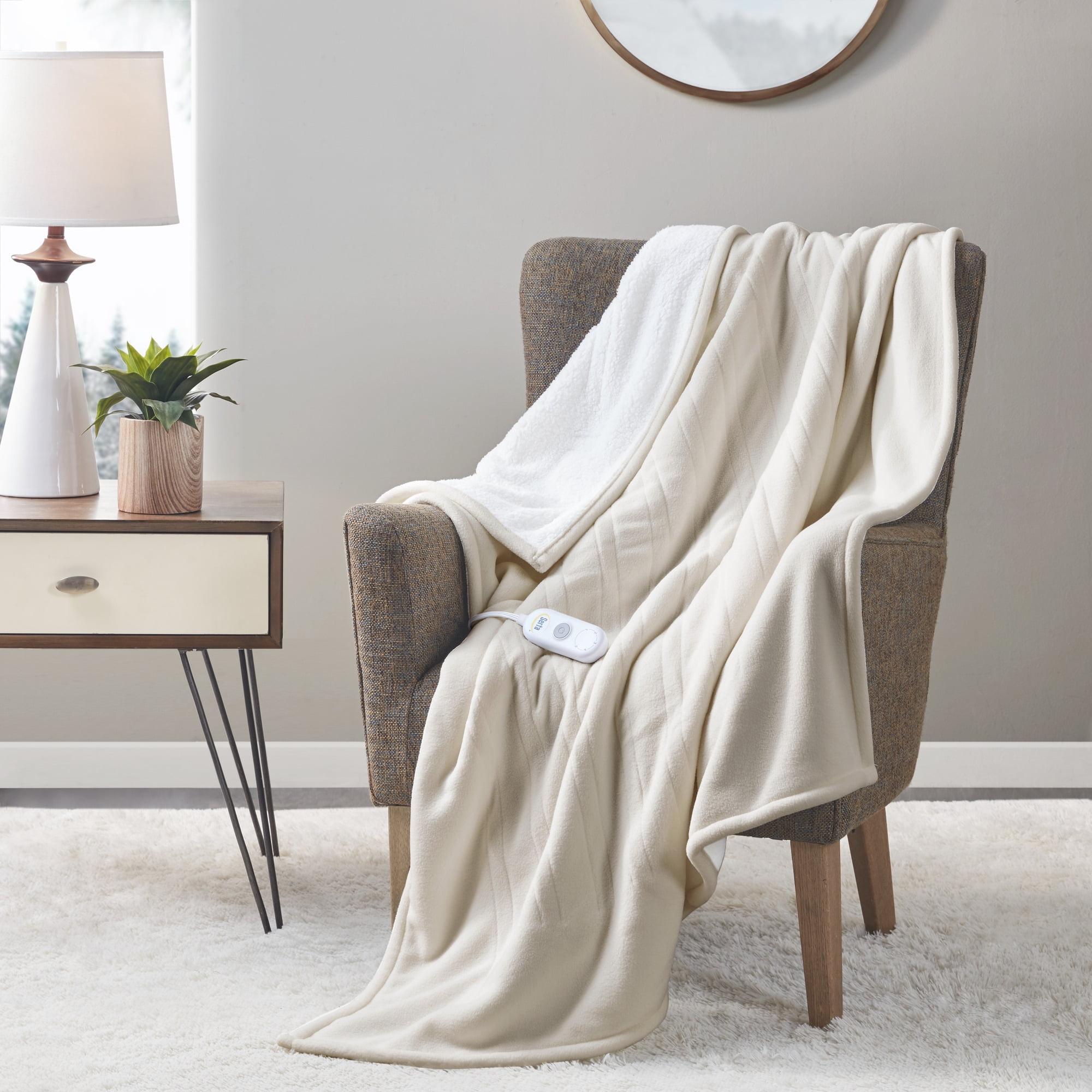 Luxurious Tan Fleece to Sherpa Electric Heated Throw Blanket