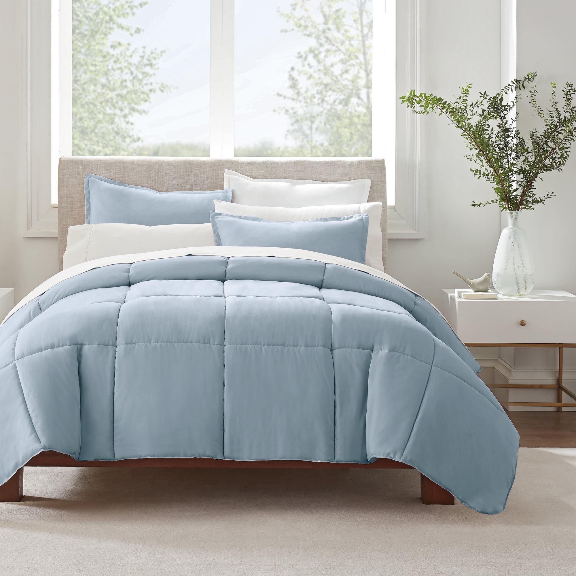 Full/Queen 3pc Simply Clean Comforter Set Light Blue - Serta