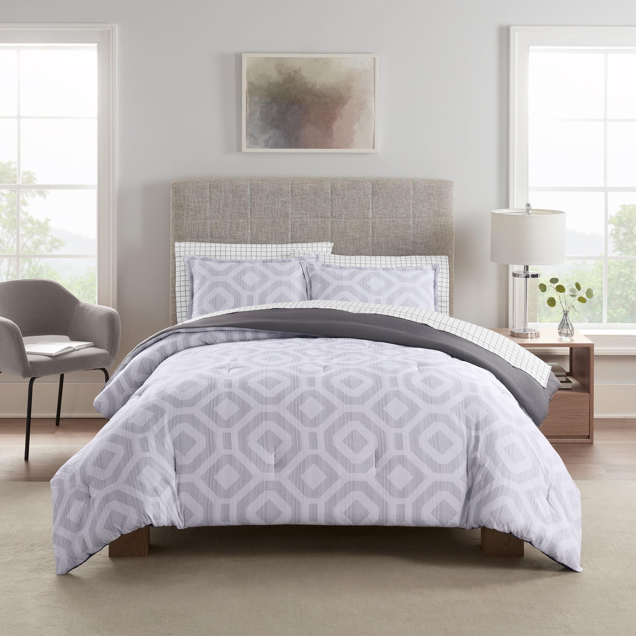 Serta Simply Clean Skyler Grey Textured Geometric 5-Piece Bedding Set, Queen