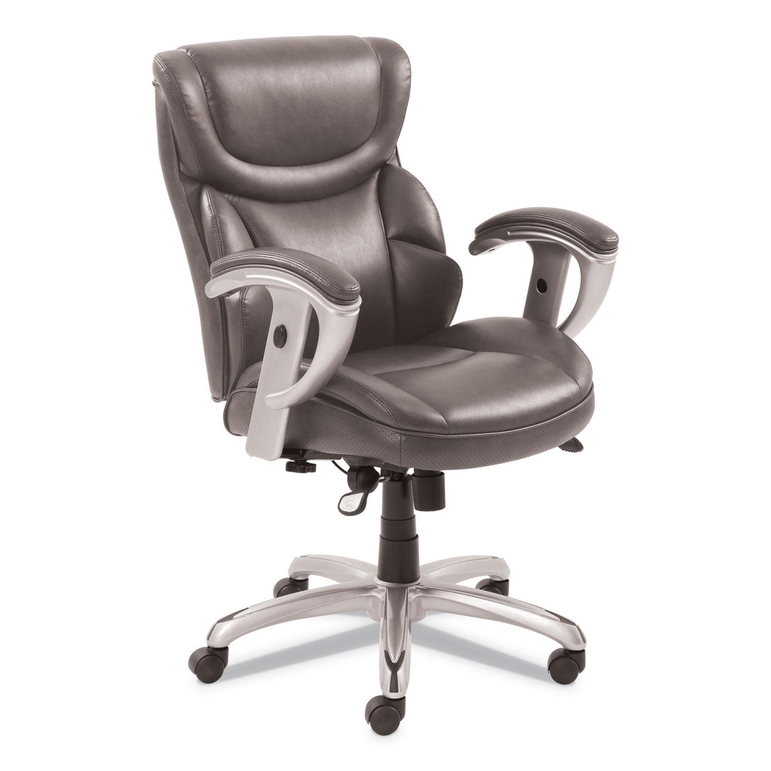 Gray Leather Adjustable Swivel Task Chair with Arms