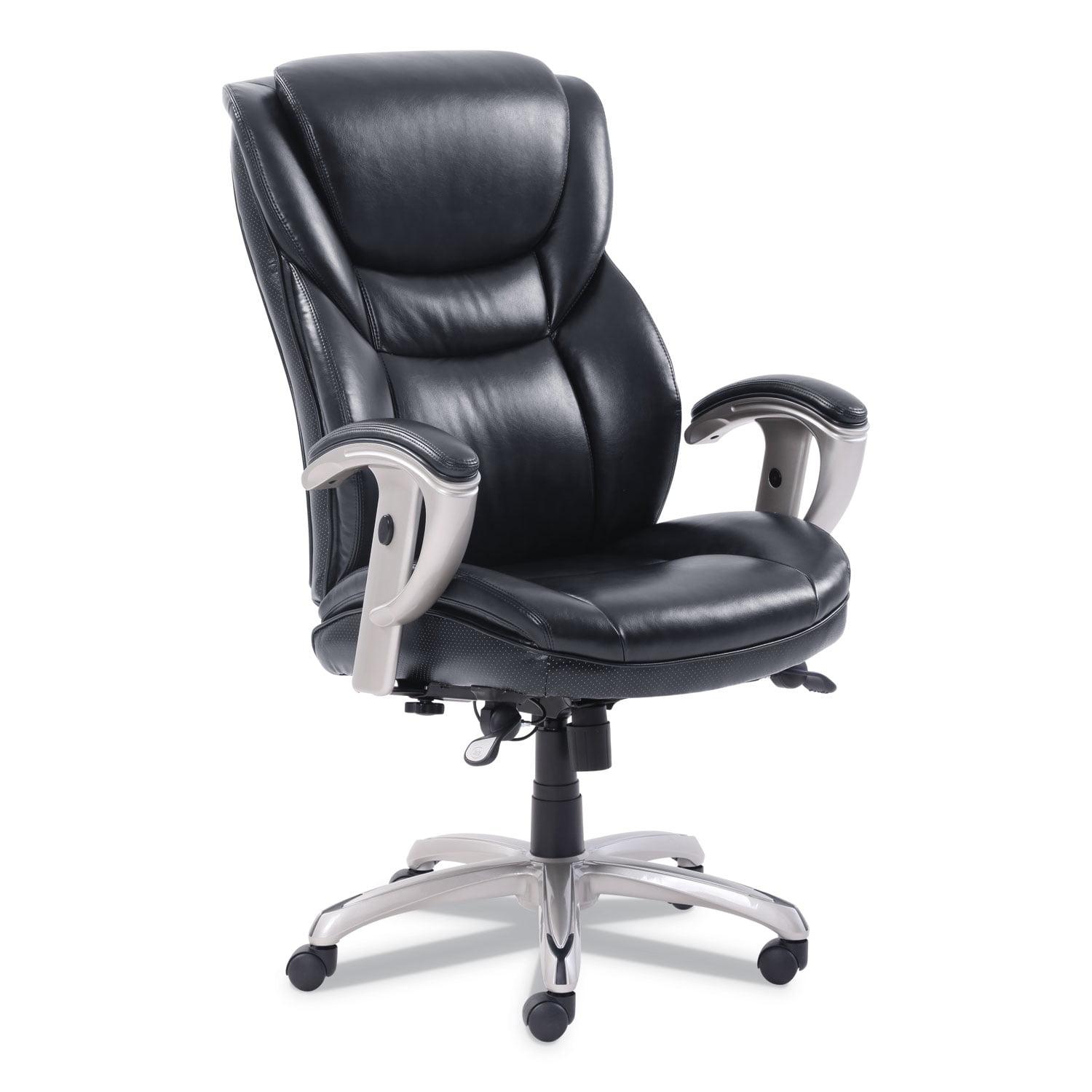 SertaPedic Emerson Luxe Executive Leather Task Chair, Black with Silver Base