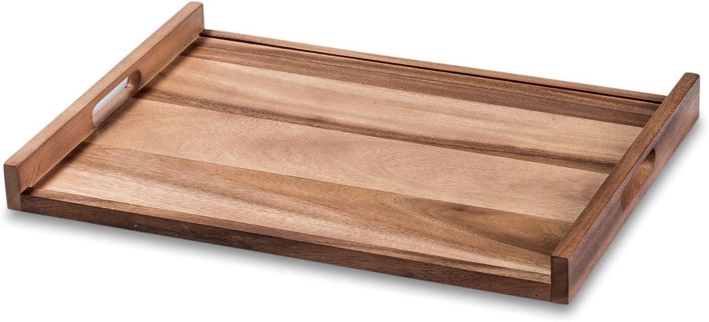 Elegant Acacia Wood Large Serving Tray with Reversible Design